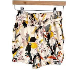 Cynthia Rowley Tropical Floral Print Linen High Waisted Shorts Small